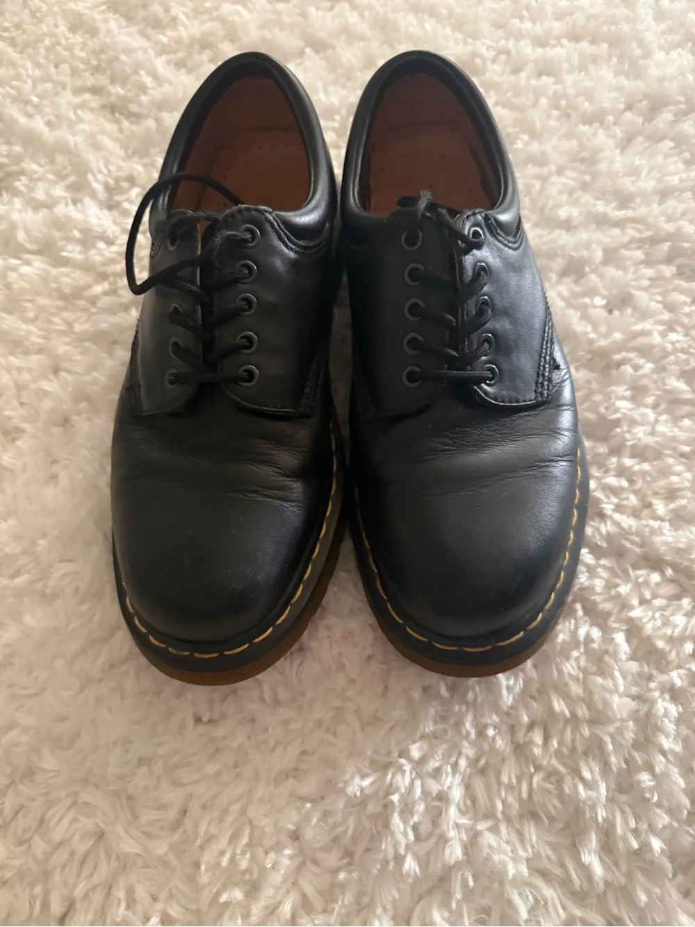 Dr. Martens Black Leather Derby Shoes with Yellow Stitching
